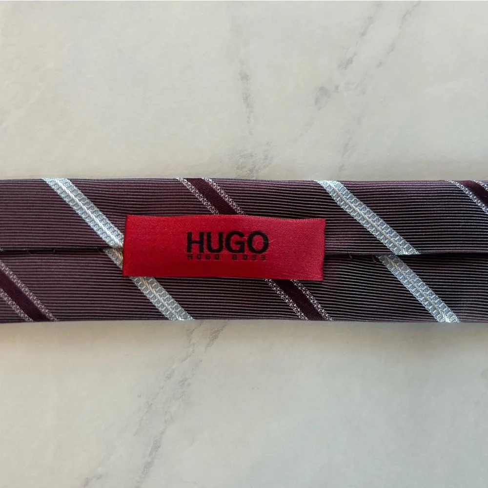HUGO Brown and Gray Striped Tie Classic Accessory